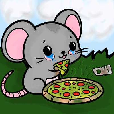 mouse with a tiny cheese pizza
