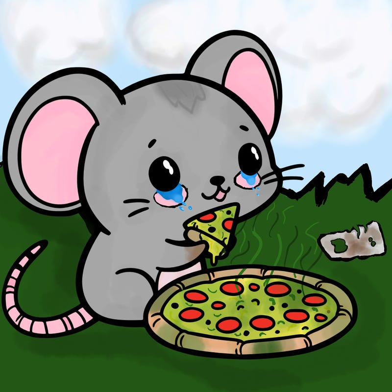 mouse with a tiny cheese pizza