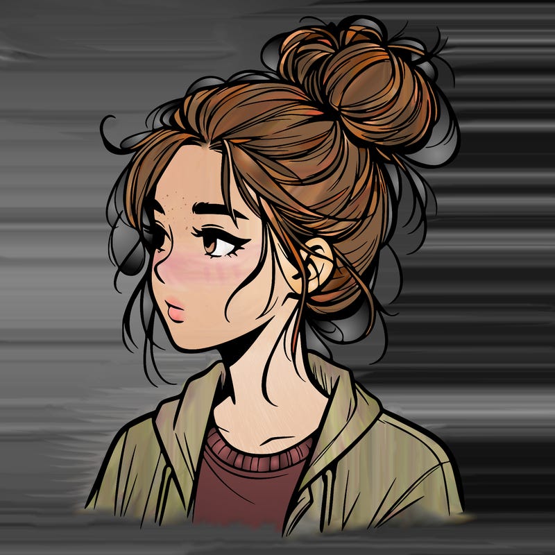 realistic teenage girl with a messy bun