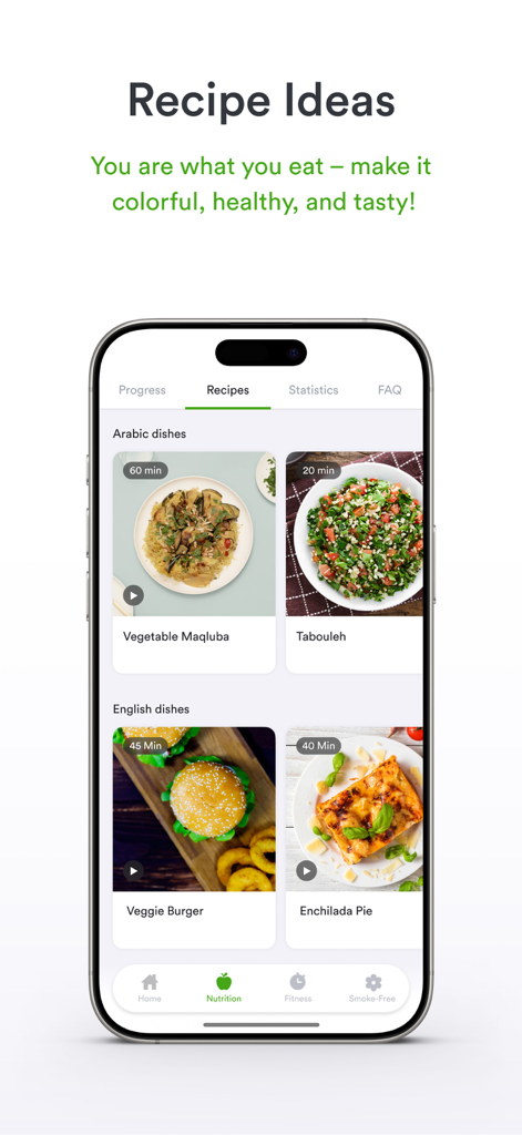 tala-med Cardio - Mobile app interface of tala-med Cardio showing healthy recipe suggestions for various cultures