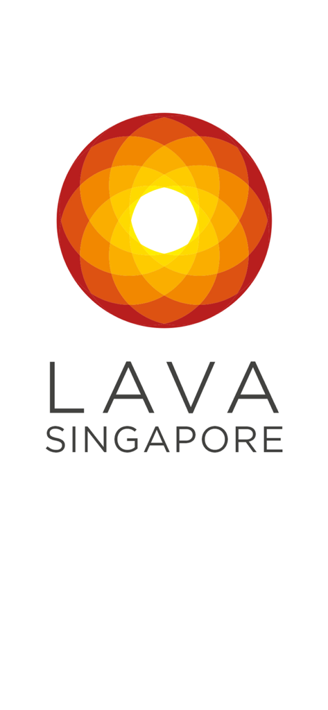 LAVA Singapore app logo with a vibrant orange and red sun mandala design on a white background