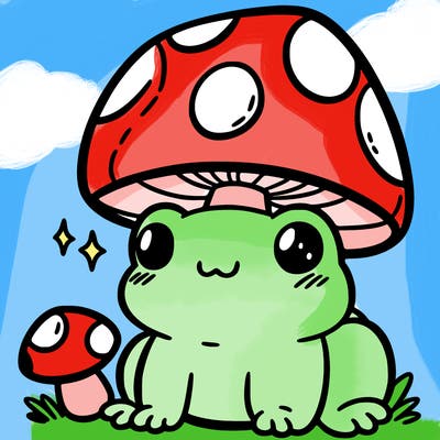 a cute frog with a mushroom hat