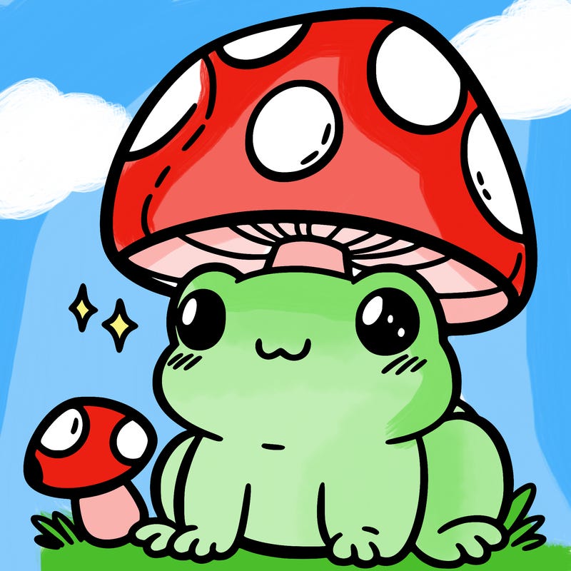 a cute frog with a mushroom hat