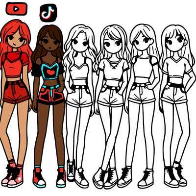 a group of girls wearing crop tops and shorts