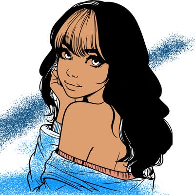 realistic girl with bangs looking over her shoulder