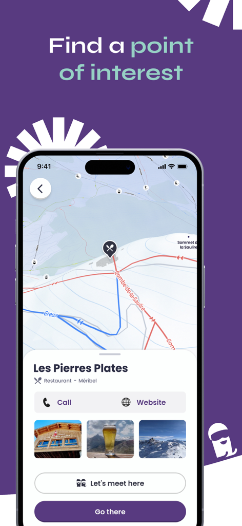 Skiif app showing a restaurant point of interest on a ski resort map