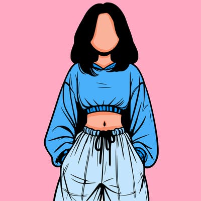 realistic girl faceless with baggy pants and a crop top
