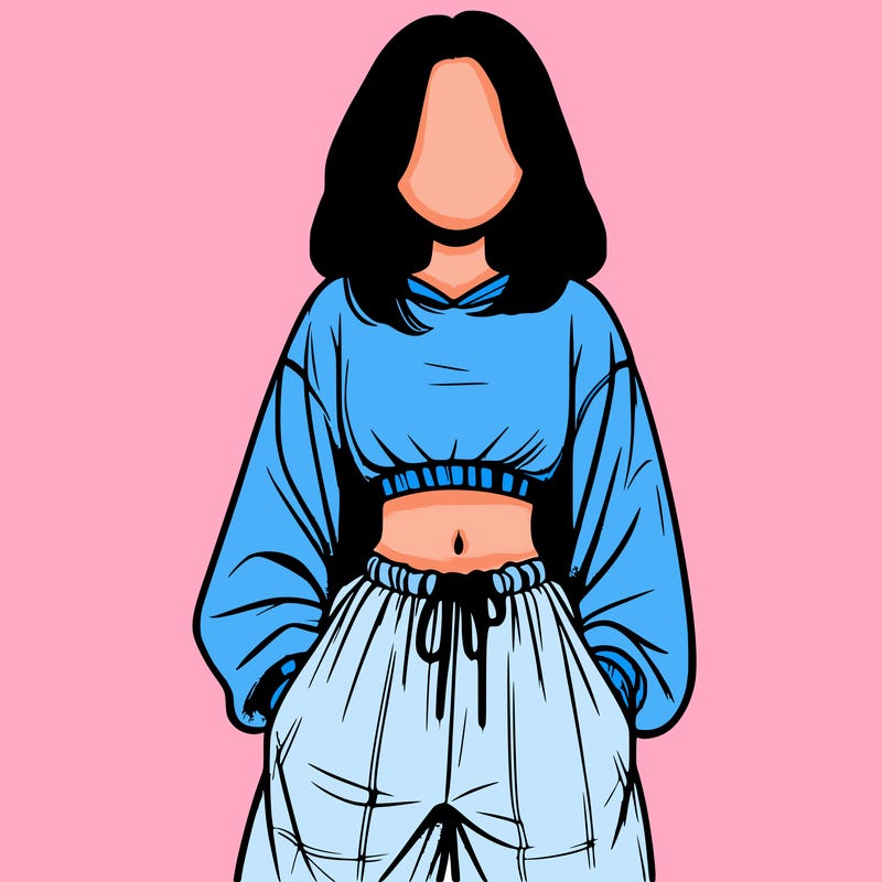 realistic girl faceless with baggy pants and a crop top
