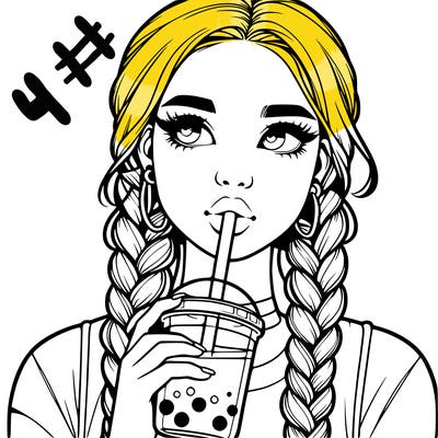 realistic girl with braided hair drinking boba