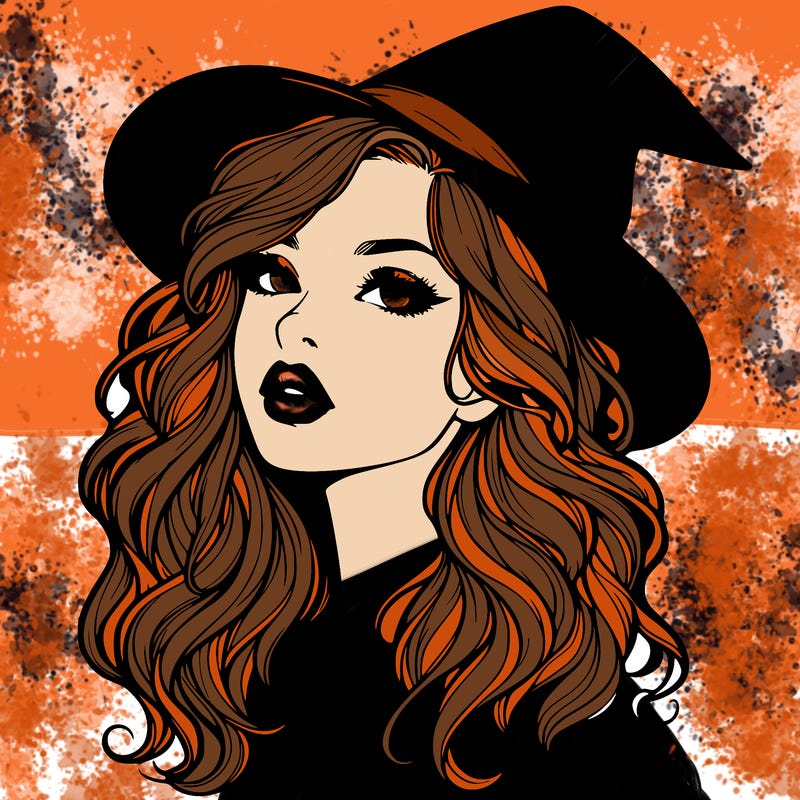realistic witch girl with wavy hair and lips