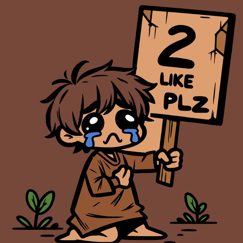 small poor toddler crying with sign that says 2 like plz