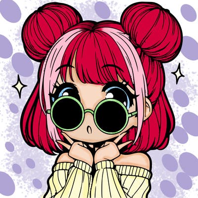 manga girl with hairbuns and sun shape sunglasses