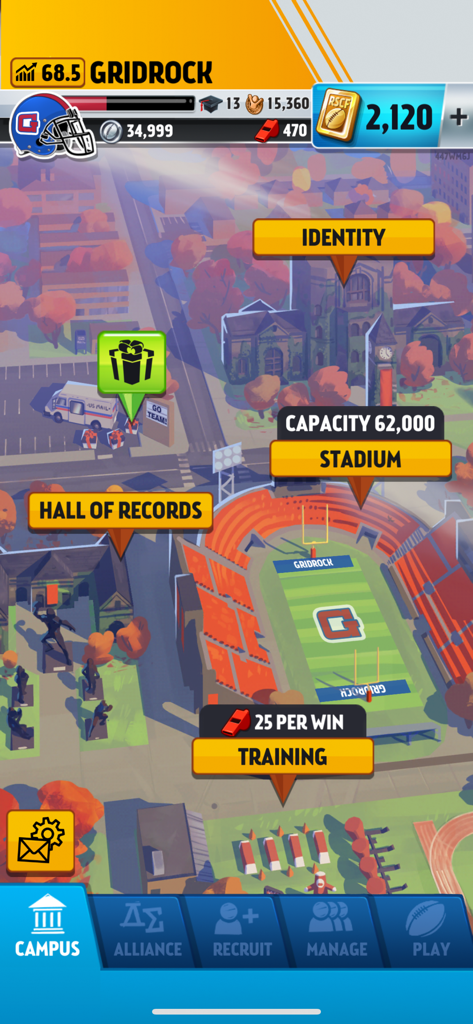 Rival Stars College Football - Rival Stars College Football campus menu showing stadium and training facilities