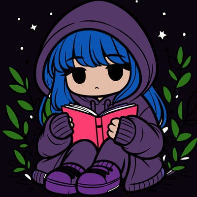 girl in oversized hoodie reading a book