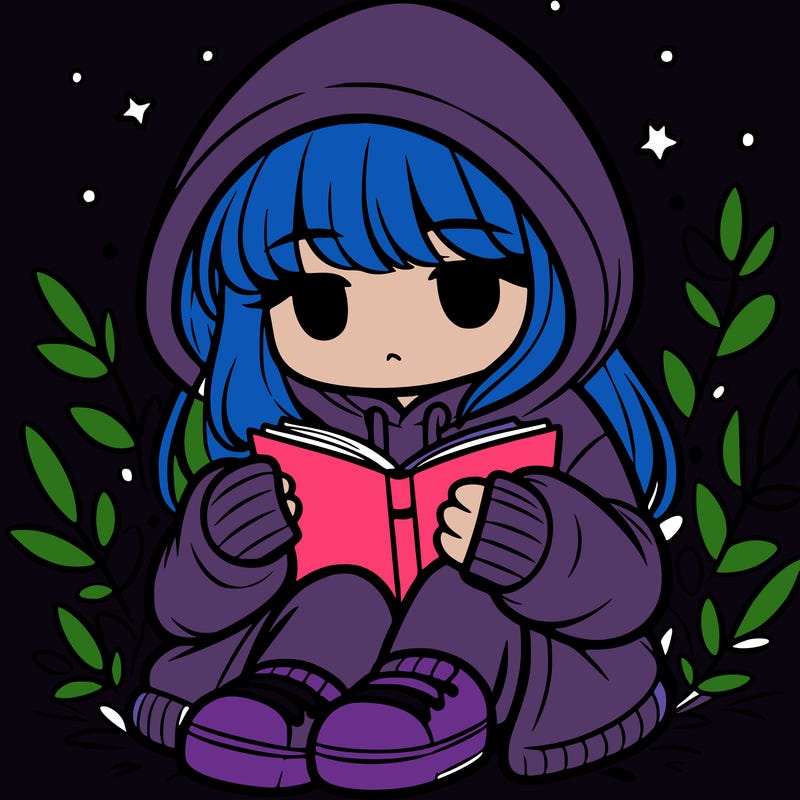 girl in oversized hoodie reading a book