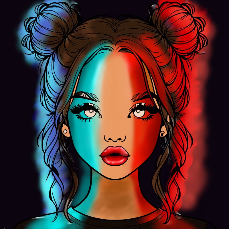 realistic girl with two buns in hair and lips