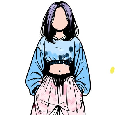 realistic girl faceless with baggy pants and a crop top