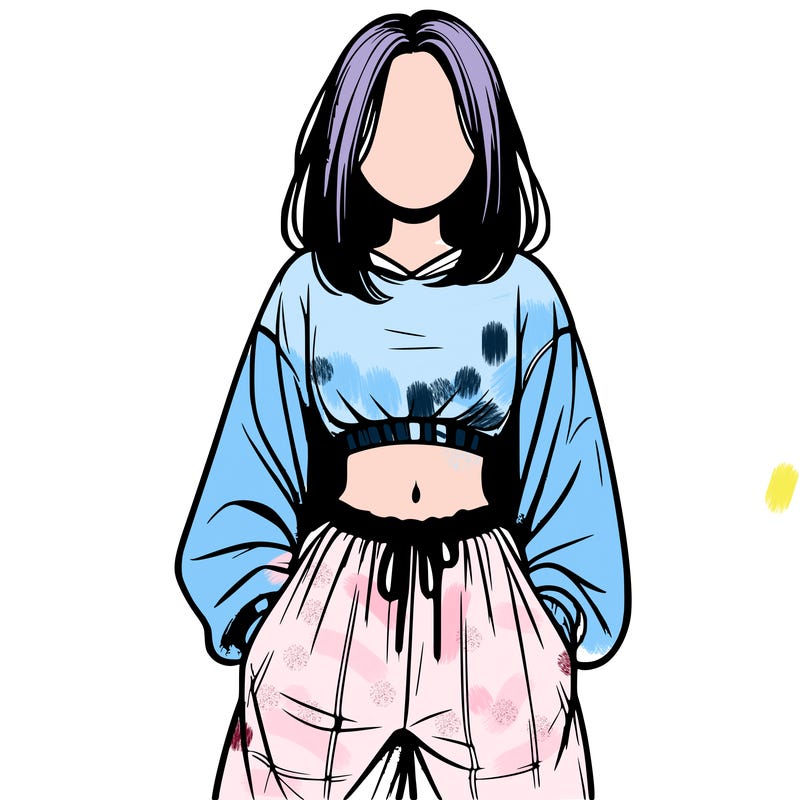 realistic girl faceless with baggy pants and a crop top