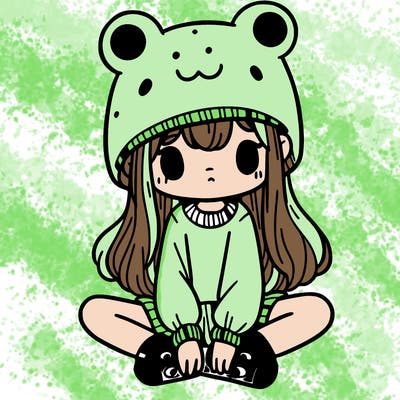 a girl wearing a frog hat and some frog socks