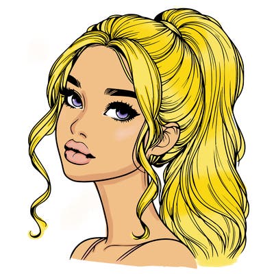 realistic girl with a ponytail on her hair and lips