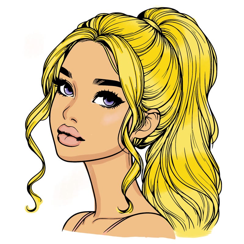 realistic girl with a ponytail on her hair and lips