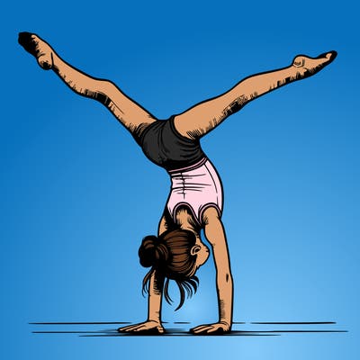realistic gymnastic hand stand girl in four splits