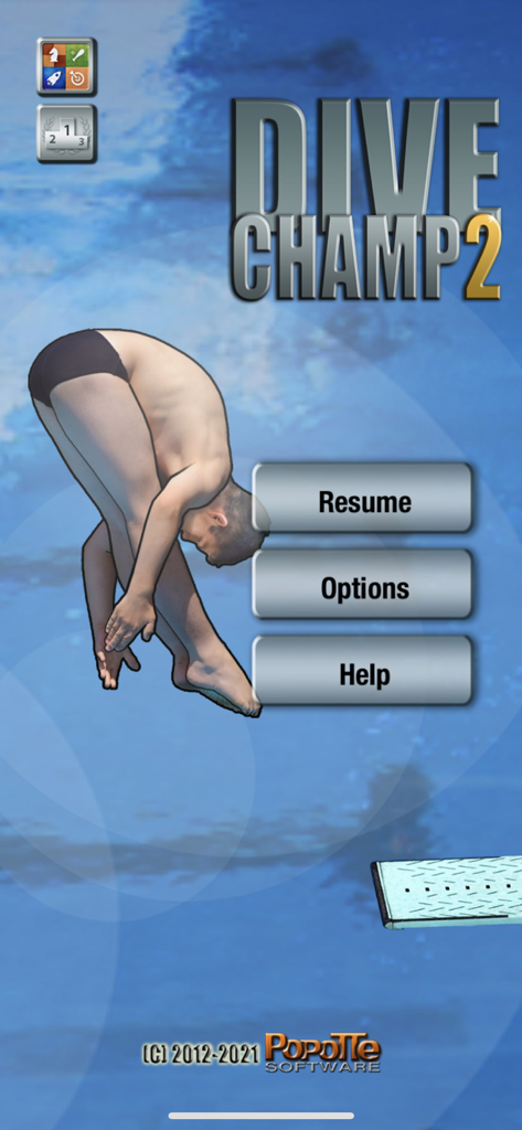 DiveChamp2 - DiveChamp2 game title screen with a diver in a pike position