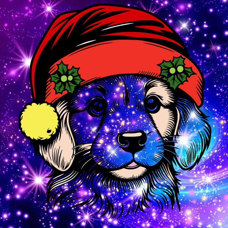 realistic dog wearing a santa hat