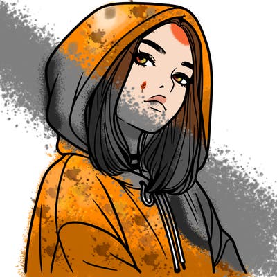a realistic girl in a hoodie