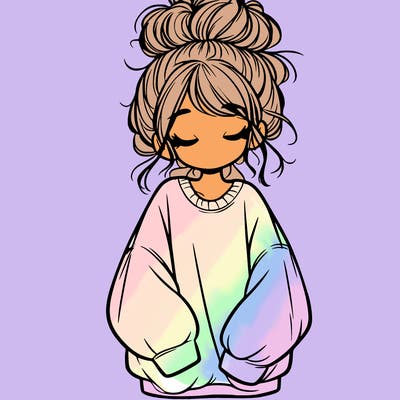 girl with baggy sweatshirt and messy bun