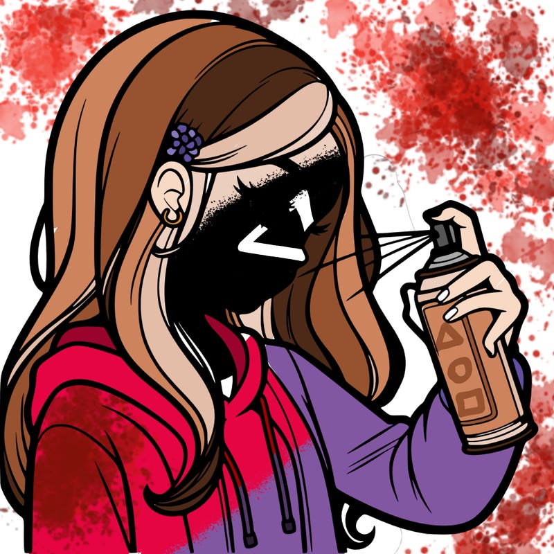 a realistic girl spray painting