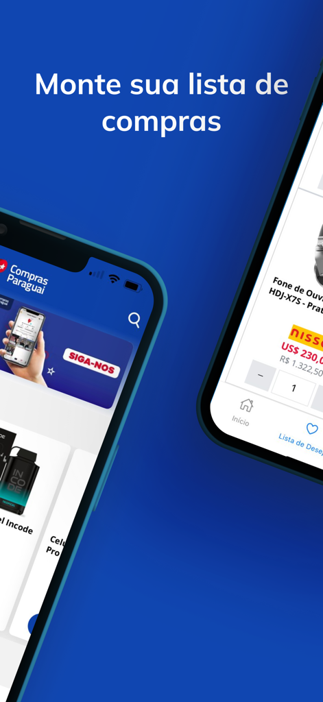 Compras Paraguai - Captura de pantalla de la interfaz de la aplicación Compras Paraguai mostrando la creación de listas de compras y la comparación de precios en USD y BRL