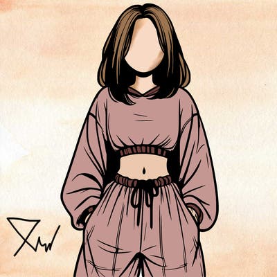 realistic girl faceless with baggy pants and a crop top