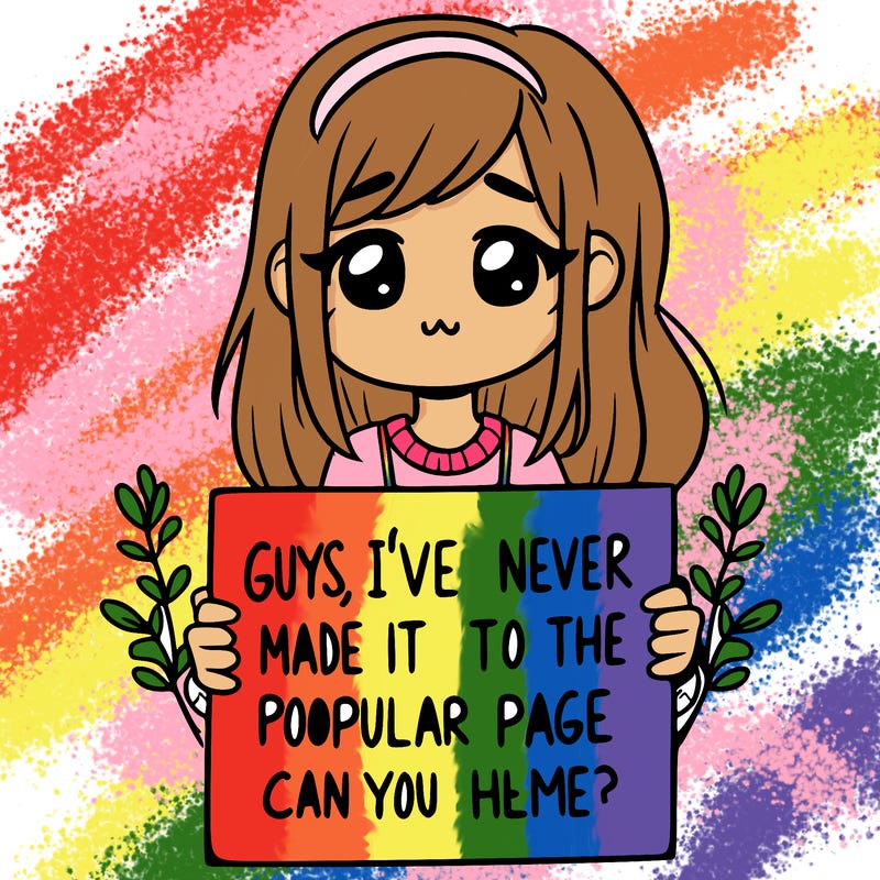 a girl holding up a sign that says, guys, i’ve never made it to the popular page, can you help me?