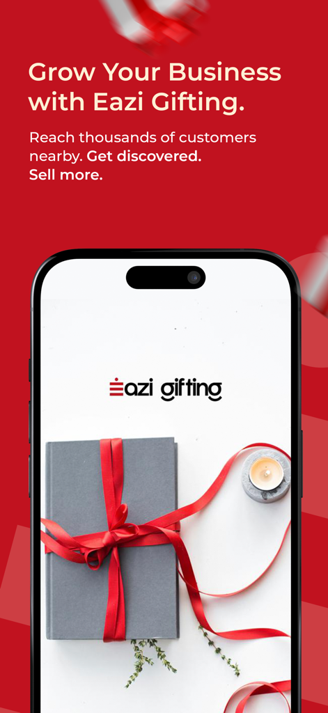 Eazi Gifting Vendor - Eazi Gifting Vendor app promotion screen featuring a wrapped gift box and text about growing your business and reaching customers