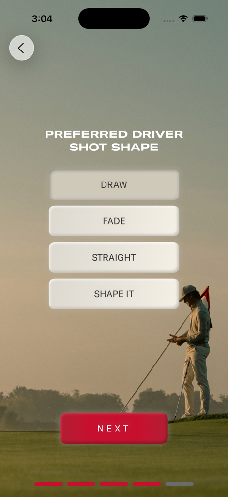 FiT ai: Wilson Club Fitting - Selection screen for preferred driver shot shape in the Wilson FiT ai app.