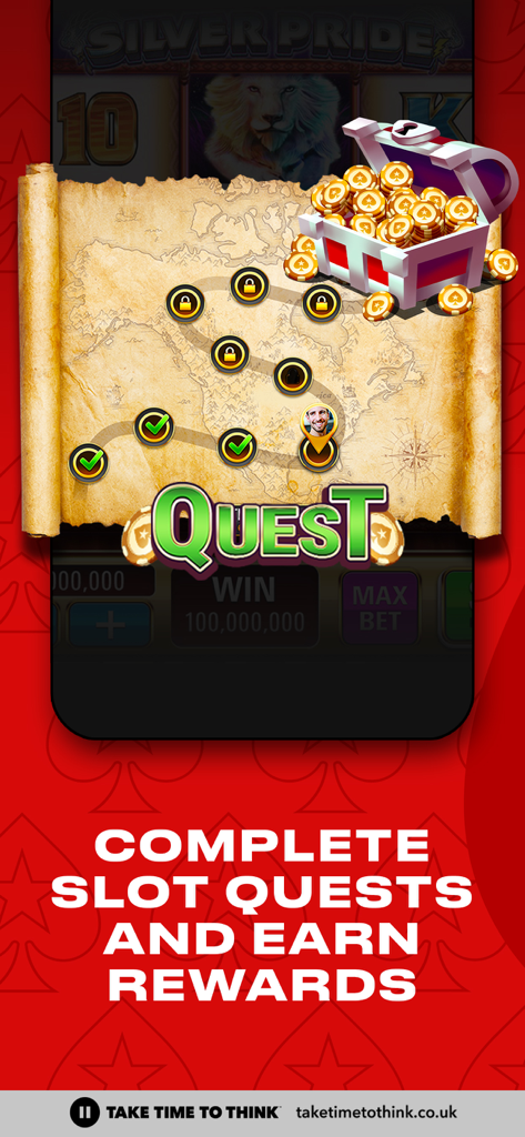 PokerStars Play Money Poker - PokerStars LITE-Oberfläche, die eine Slot-Questkarte mit Fortschrittsmarkern und Chip-Belohnungen anzeigt.