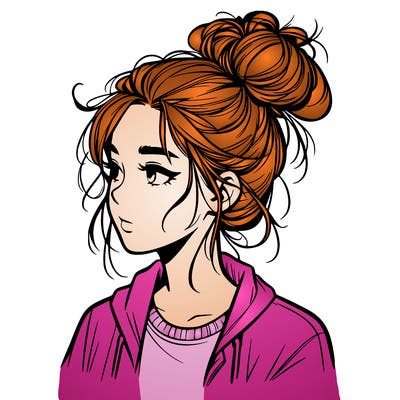 realistic teenage girl with a messy bun