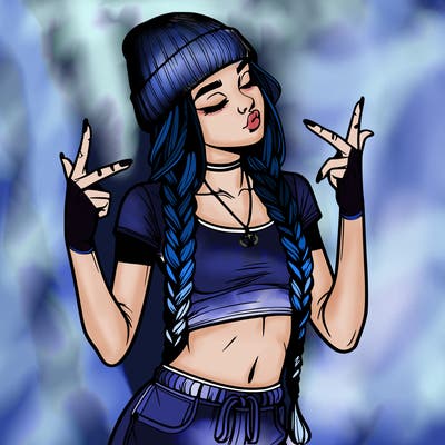 realistic teenage girl with braids and a beanie and crop top doing 🫶🏼