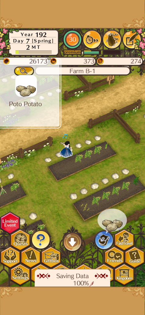 WorldNeverland - Elnea Kingdom - Ein Charakter, der Poto-Kartoffeln auf einem Bauernhof im Handyspiel WorldNeverland Elnea Kingdom erntet.