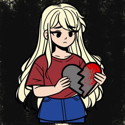 a girl holding a broken heart