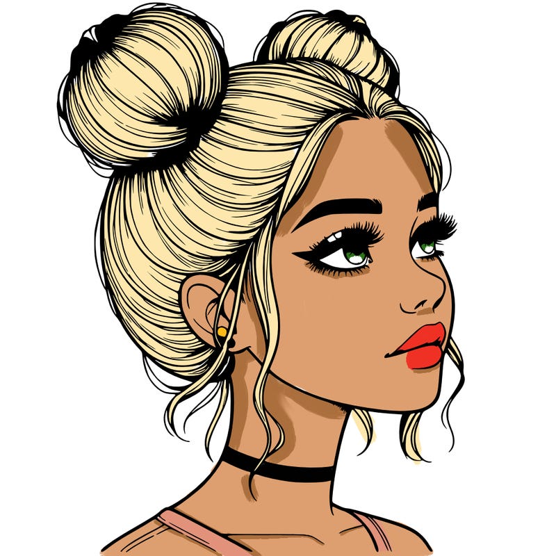 realistic girl with buns on the top of her head