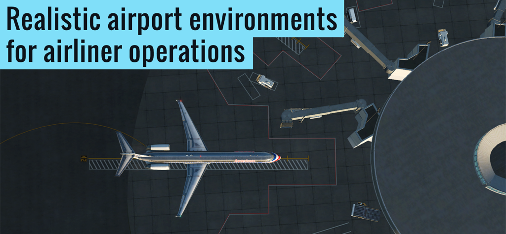 Vista de cima de um avião de passageiros em um portão de terminal de aeroporto realista com pontes de embarque