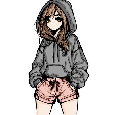 realistic girl in shorts and hoodie