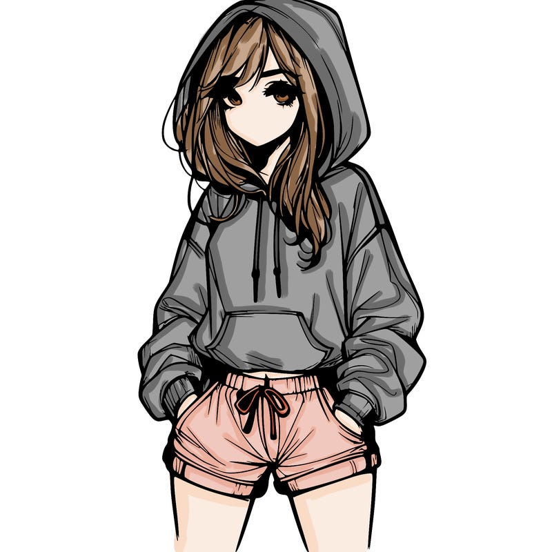 realistic girl in shorts and hoodie