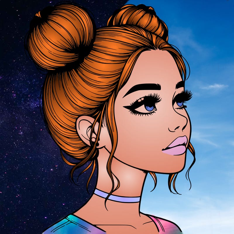 realistic girl with buns on the top of her head