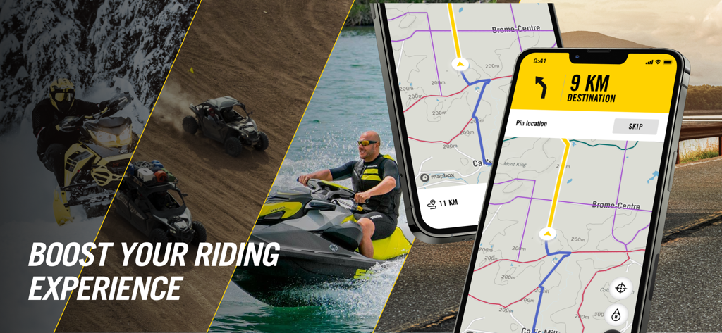 BRP GO!: Maps & Navigation - BRP GO app displaying navigation maps for snowmobile off-road and watercraft riding