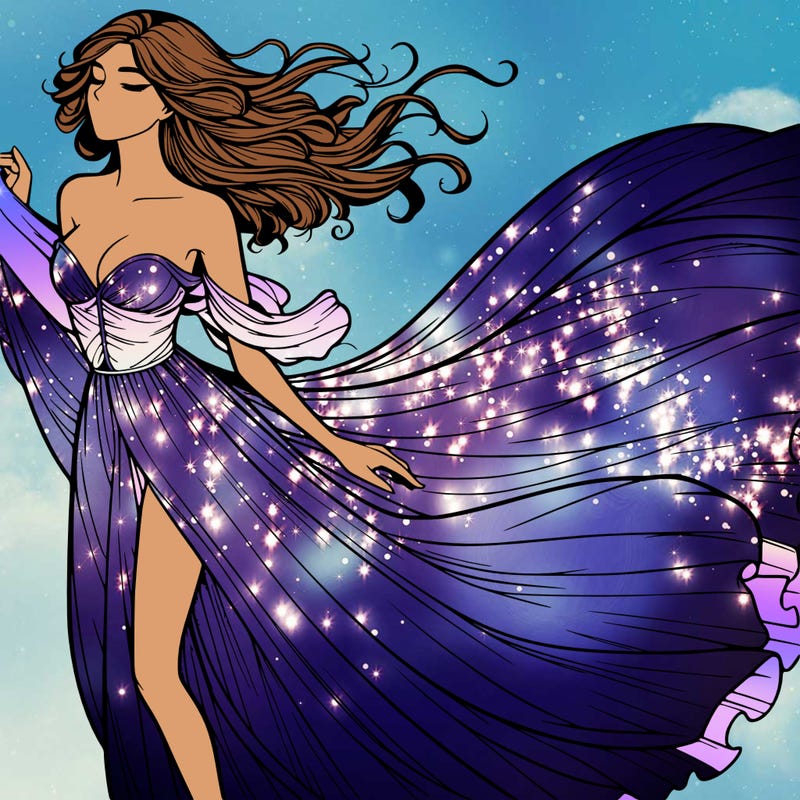 realistic woman in dress flowing the the wind