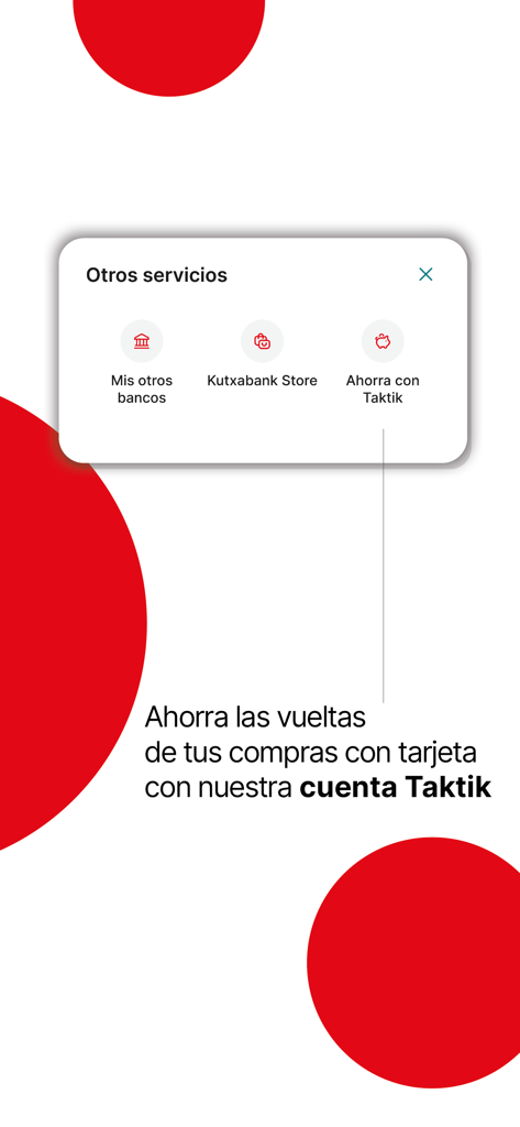 Kutxabank - Kutxabank app screen showing other services and the Taktik savings account option
