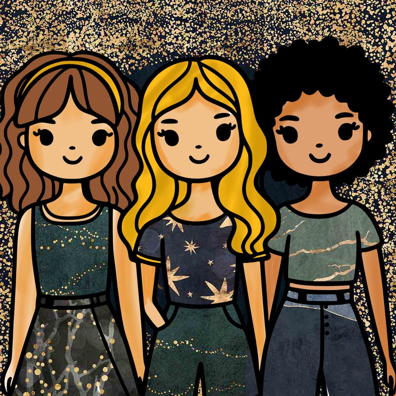 three girls one curly hair